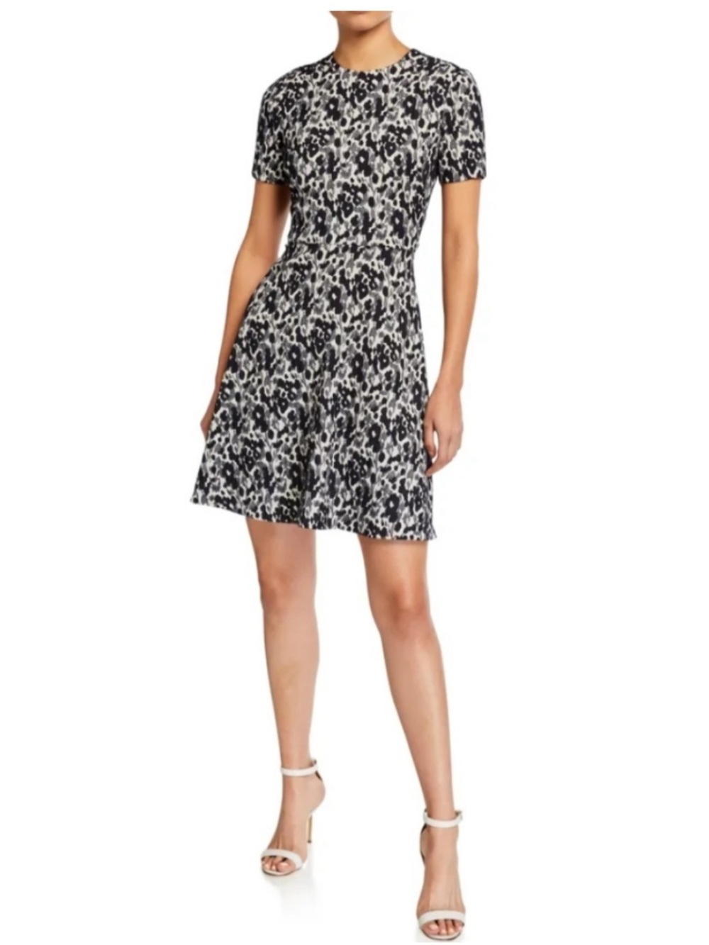 NWT Black Halo Kaitlyn Fit & Flare Texture Dress in Navy Blue Ivory Sz 4 Classic